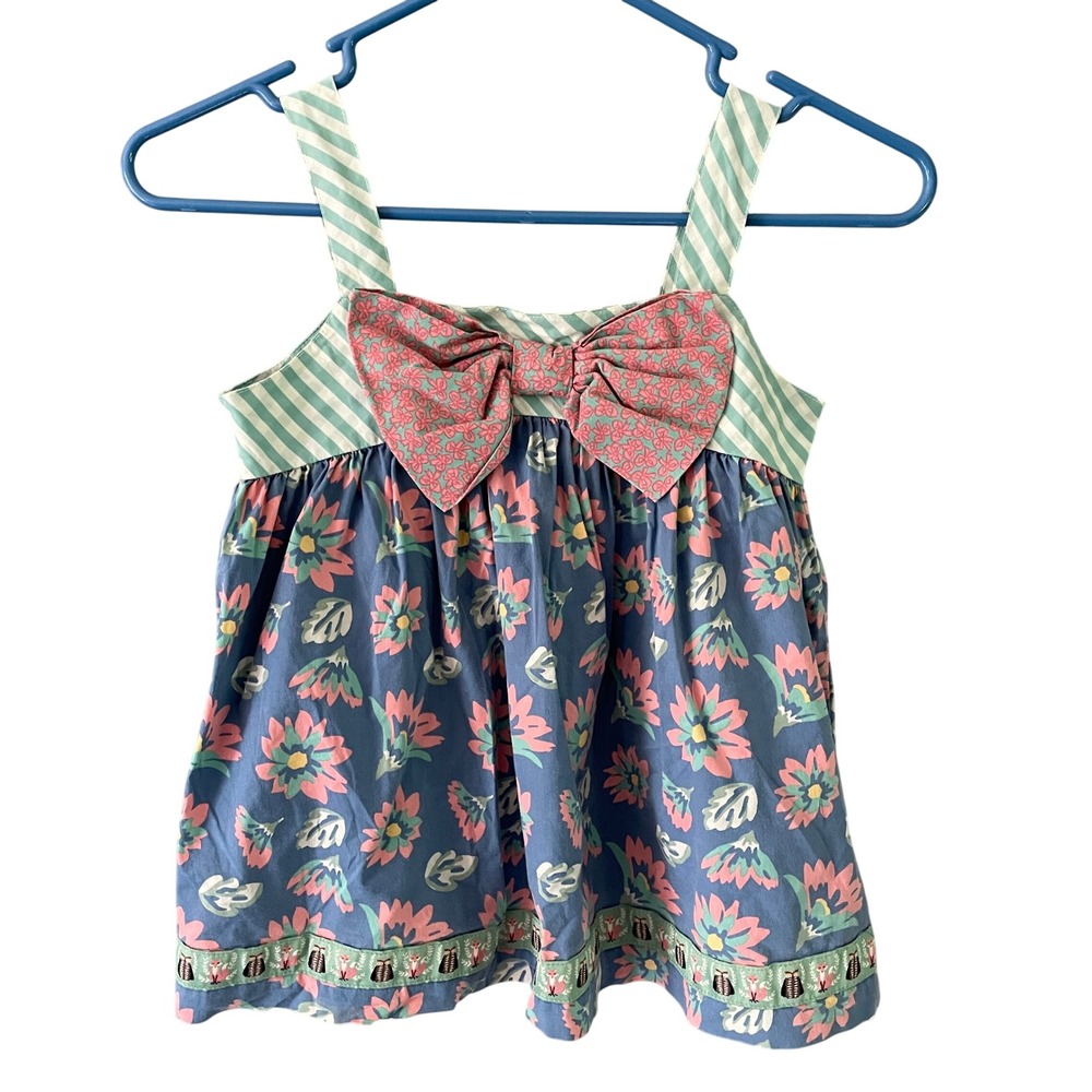 Matilda Jane Girls Floral Striped Bow Top Blue Pink Fox Owl Size 10